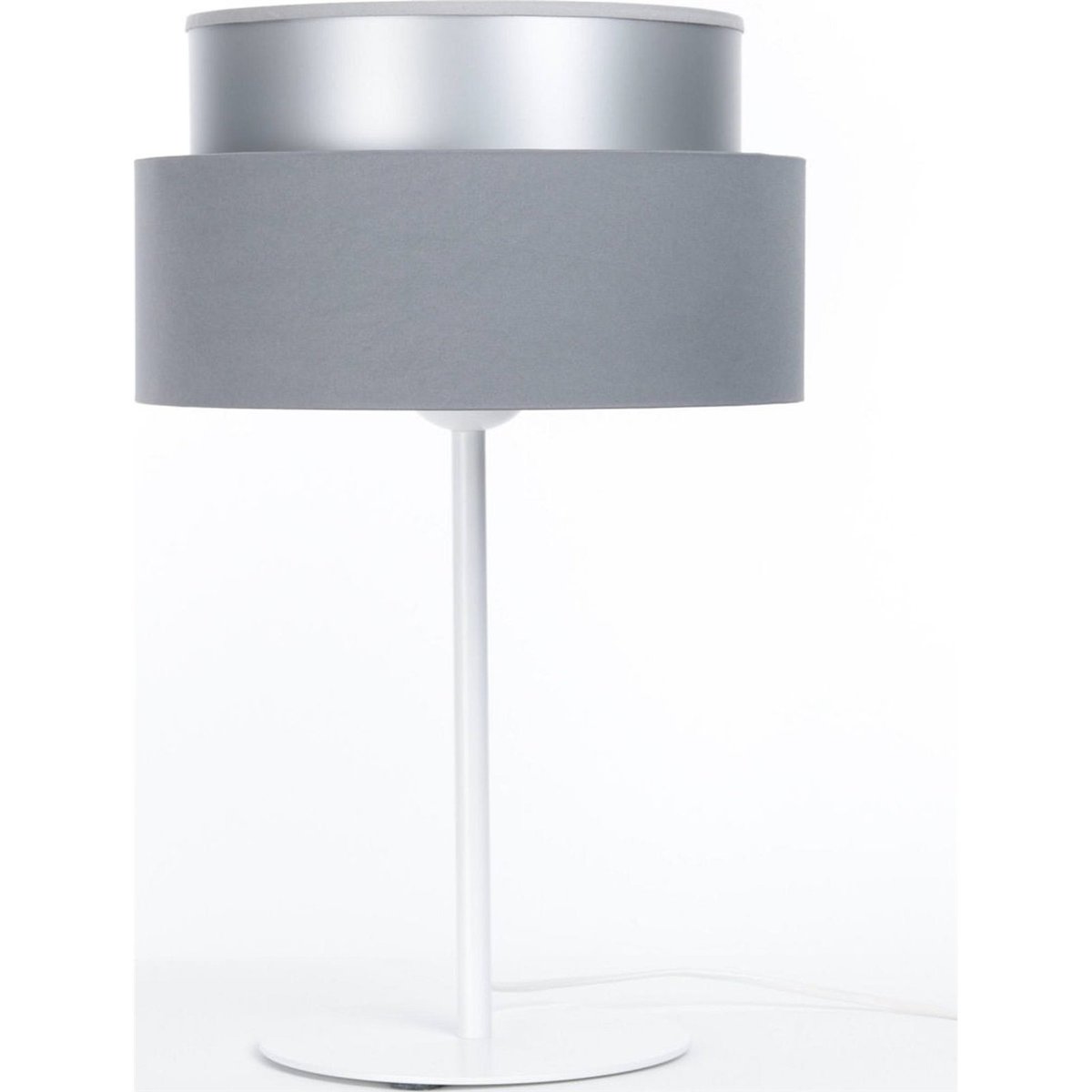 Lampe à poser ronde en tissu, DUO ELLEGANT gris satin avec intérieur argenté, BPS KONCEPT