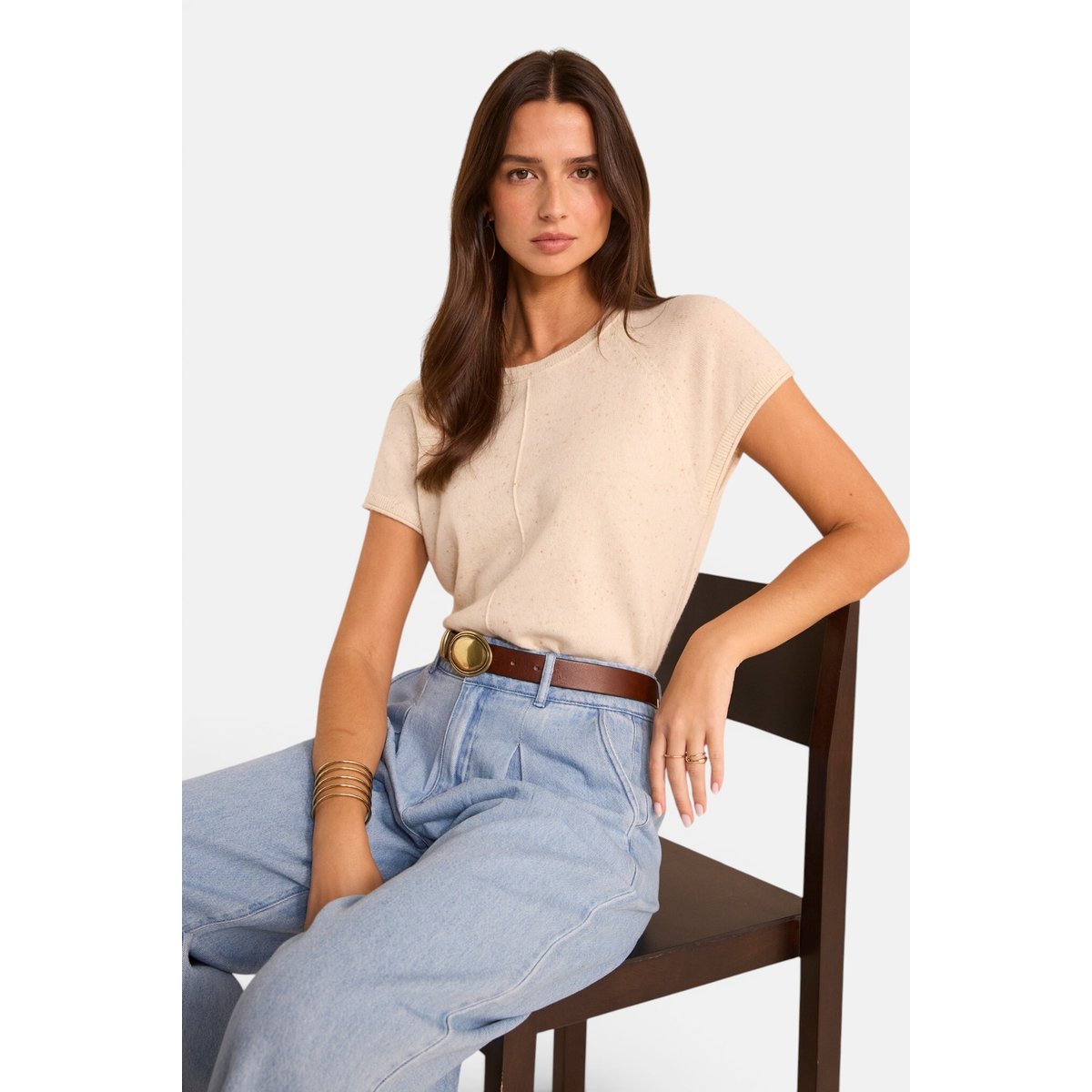 Pull à manches courtes en cachemire BILL creme, Maison 123