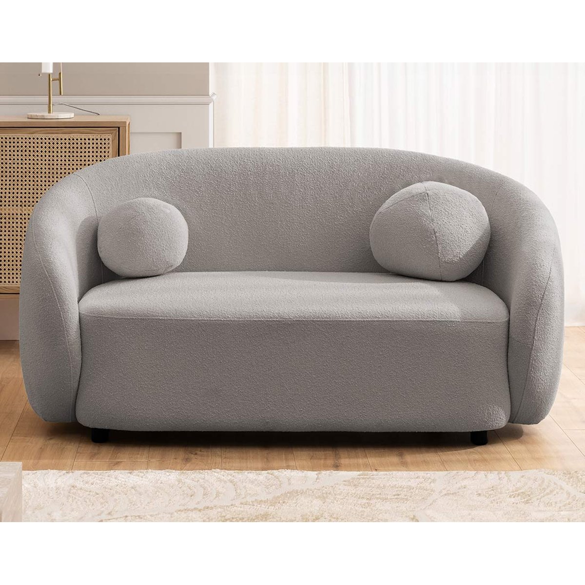 Flore - Canapé droit 2 places en tissu bouclette gris, BEST MOBILIER