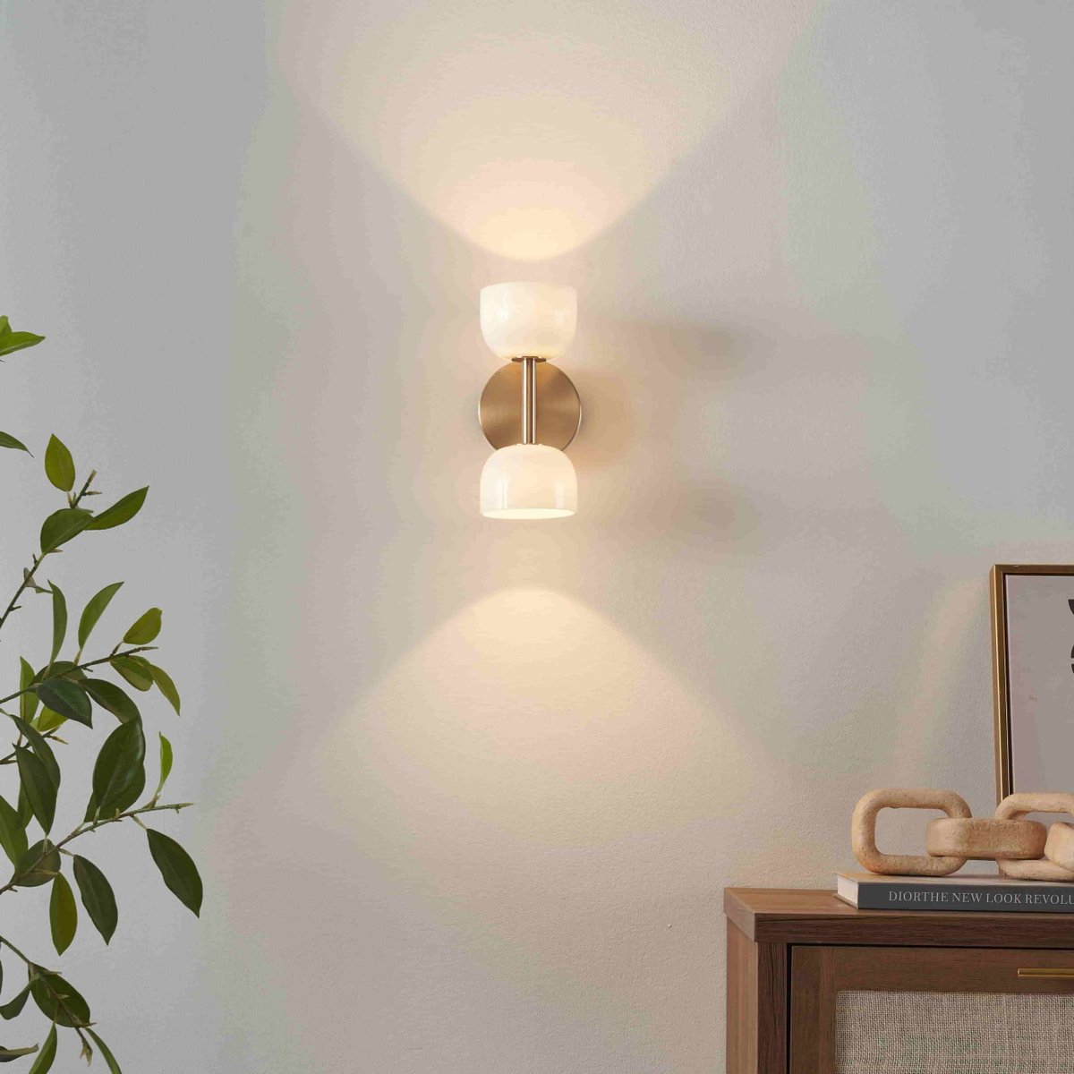Applique double LED chic - NYSSÉA laiton et blanc, KOSILUM