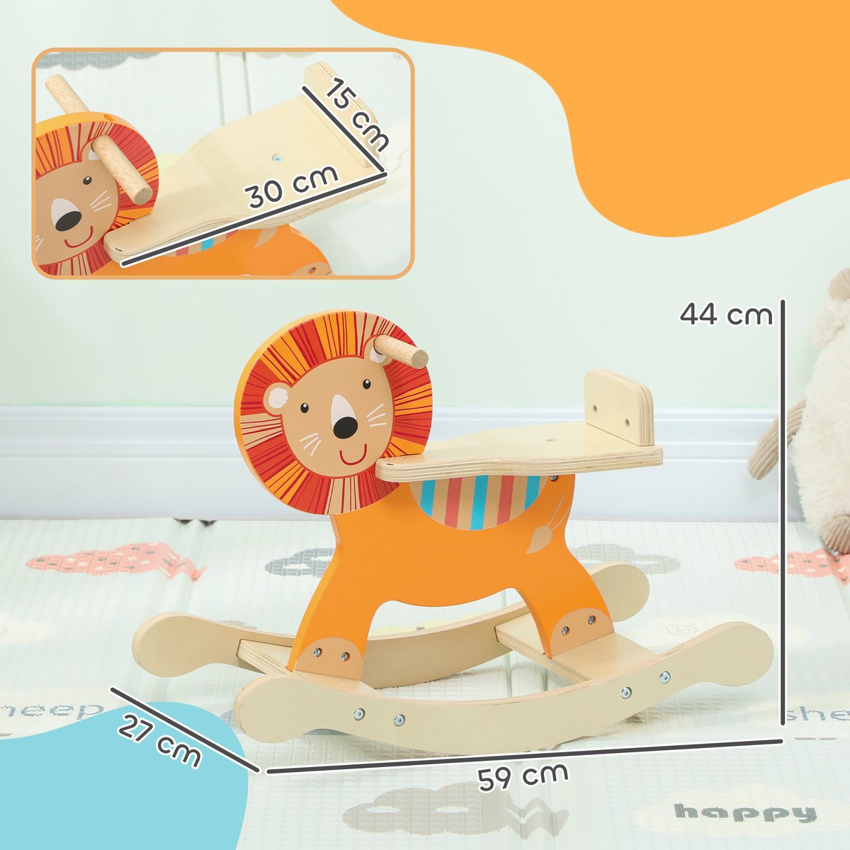 Cheval à bascule pour enfants Contreplaqué orange, bois clair, AIYAPLAY