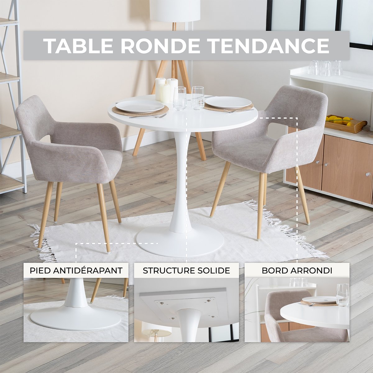 Ensemble de table à manger ronde avec 4 chaises, CLIFTWCHARLTON gris foncé, MEUBLES COSY