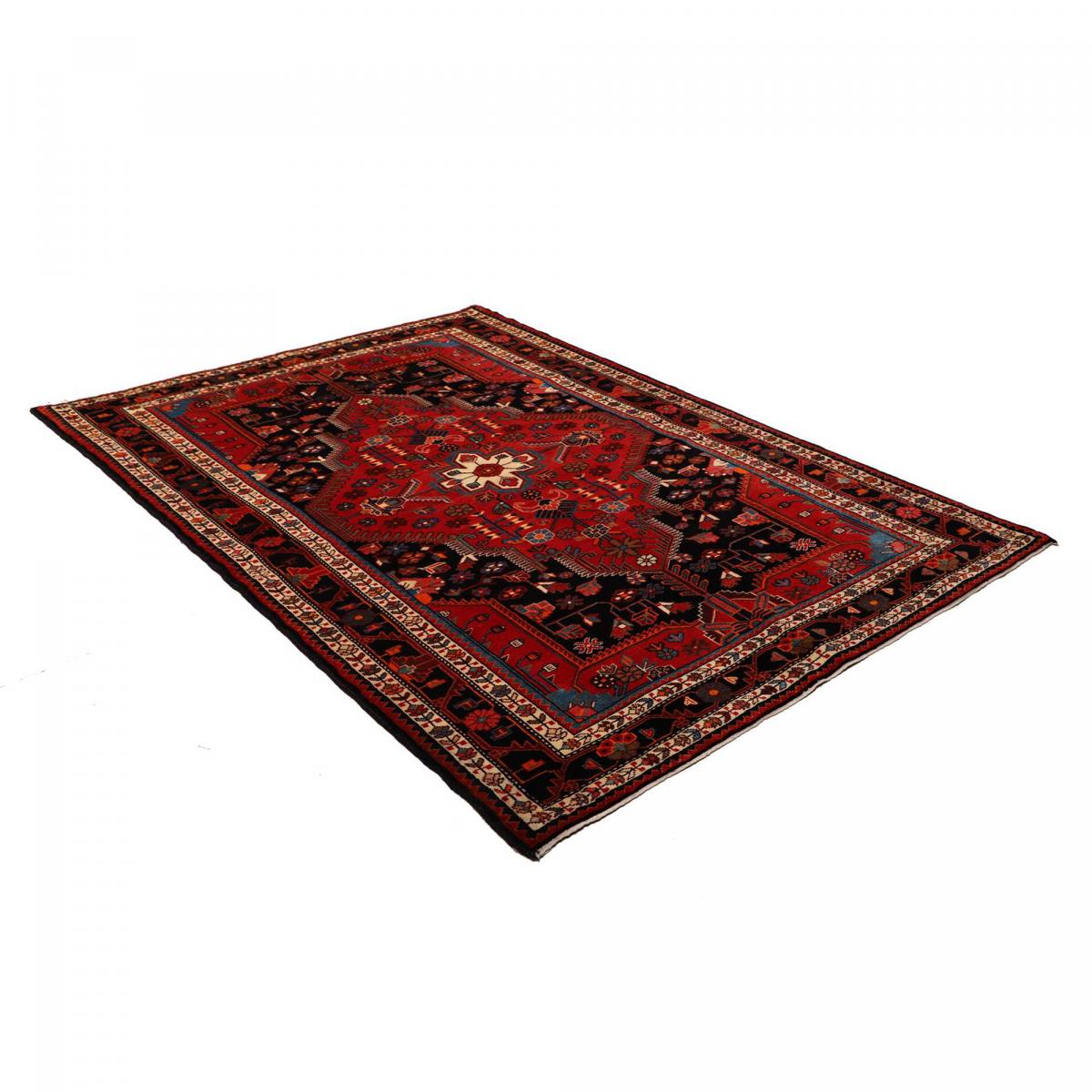 Tapis d'orient, motif oriental, noué main en laine, HAMADAN 28 rouge, bleu, noir, UN AMOUR DE TAPIS
