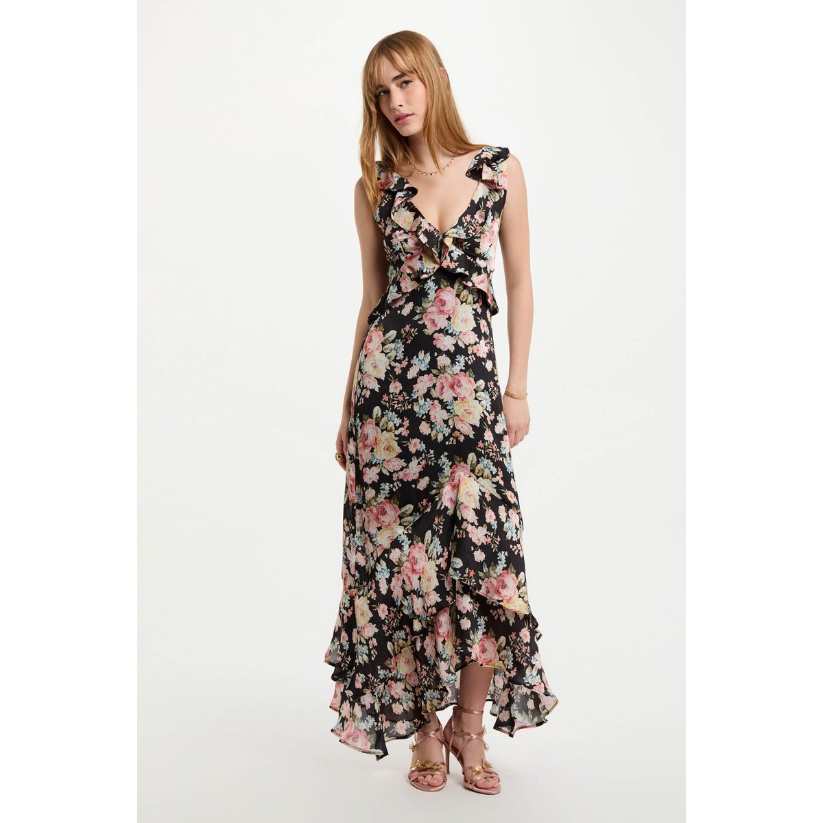 Robe longue droite imprimée multicolore, MORGAN