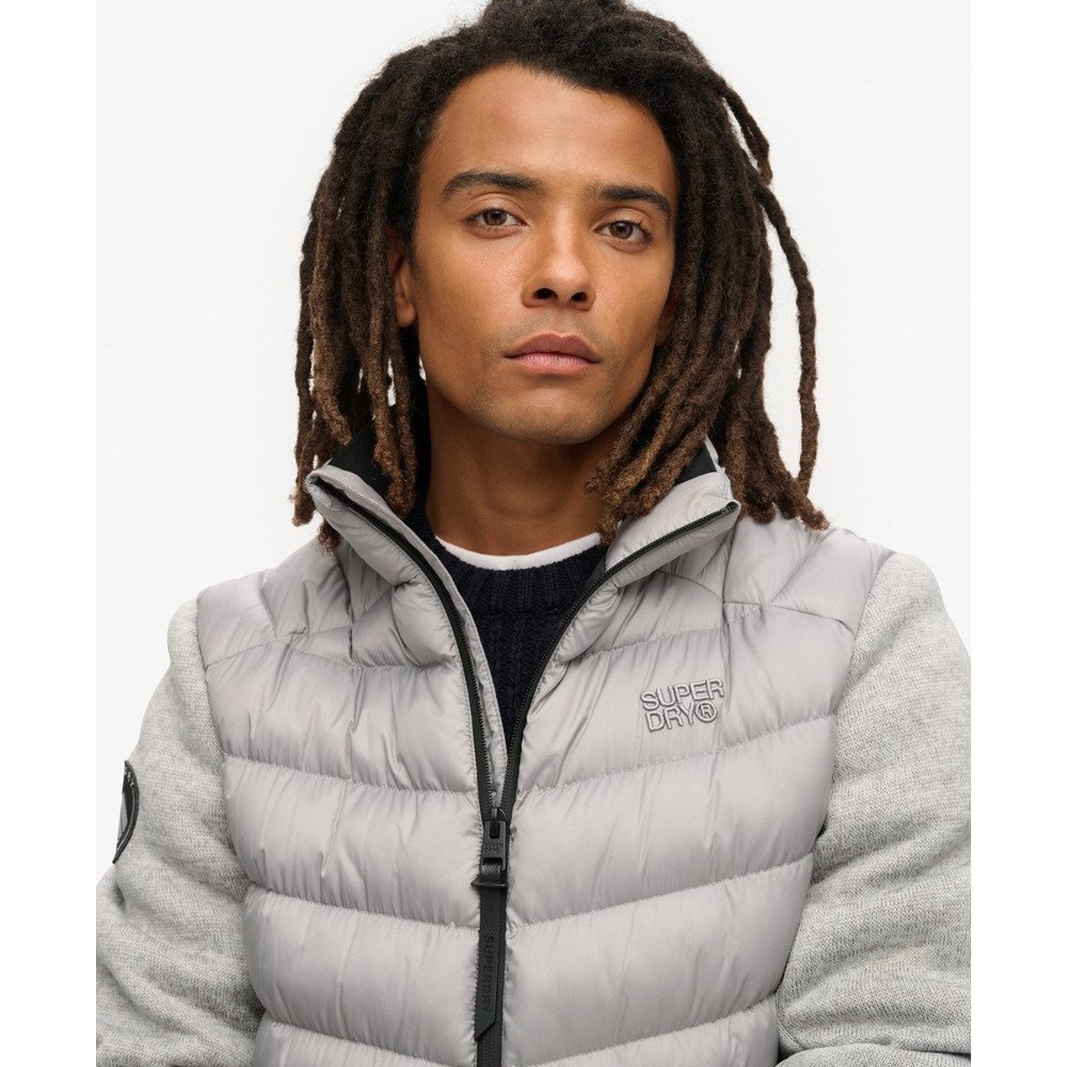 Veste rembourrée hybride en maille Storm gris chiné, SUPERDRY