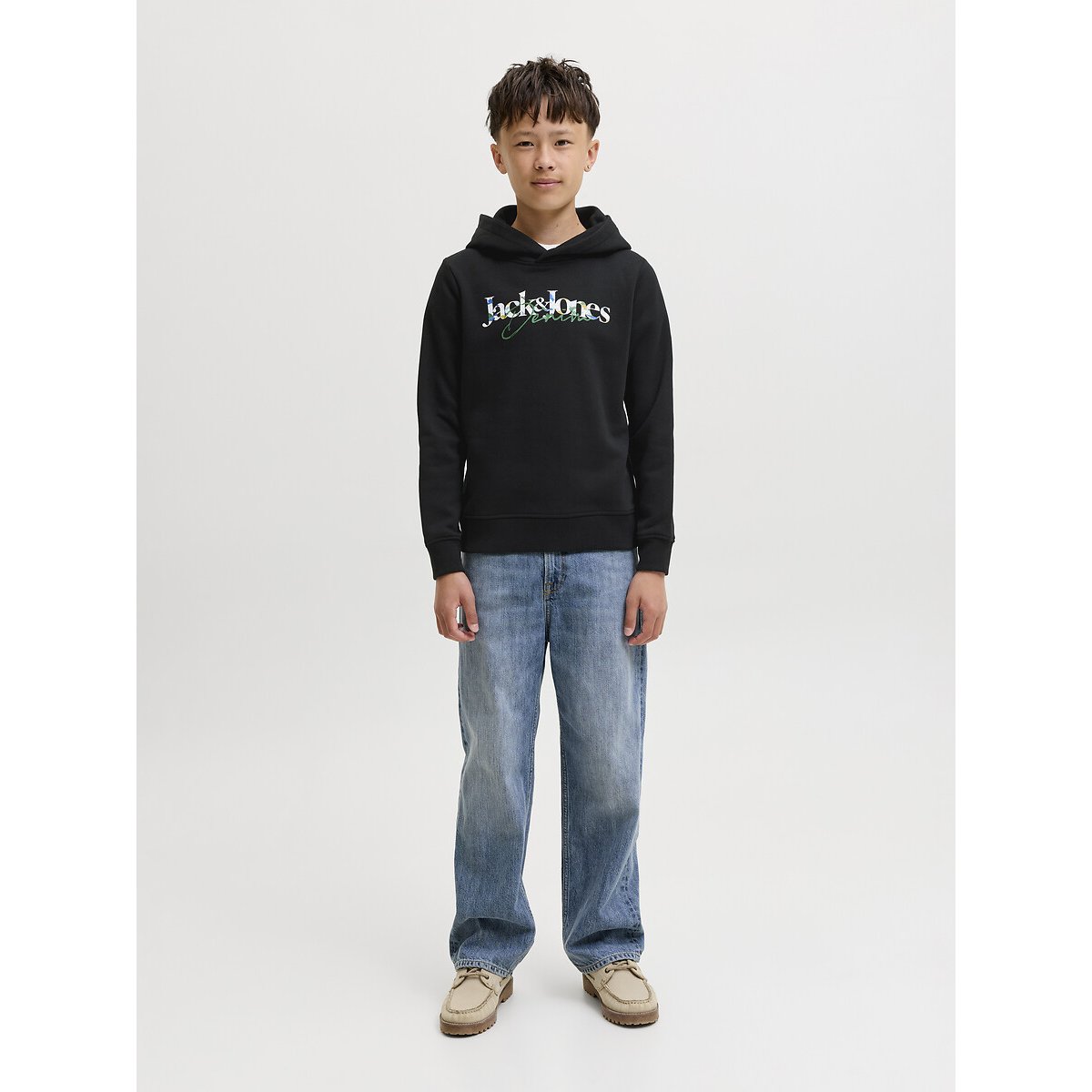Sweat à capuche en molleton noir, JACK & JONES JUNIOR