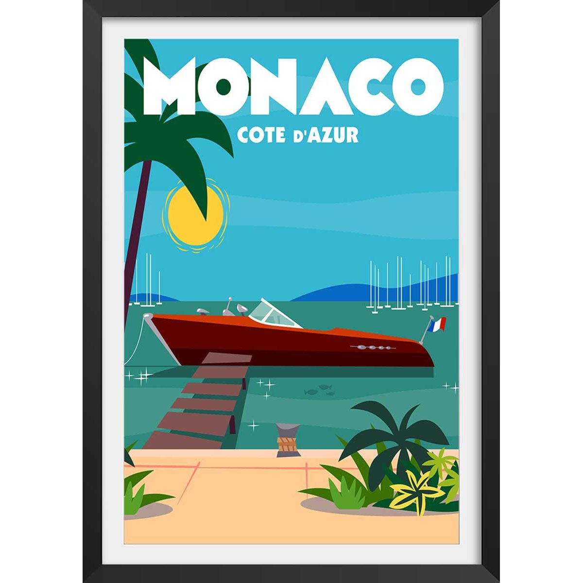 Poster de monaco dream affiche + cadre en bois - noir, HEXOA