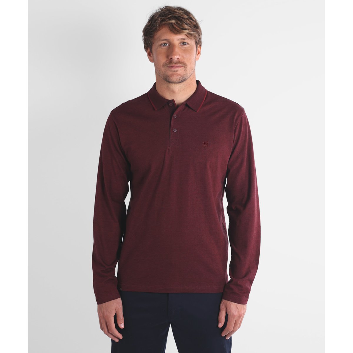 Polo manches longues texture NAVAL plum, OXBOW