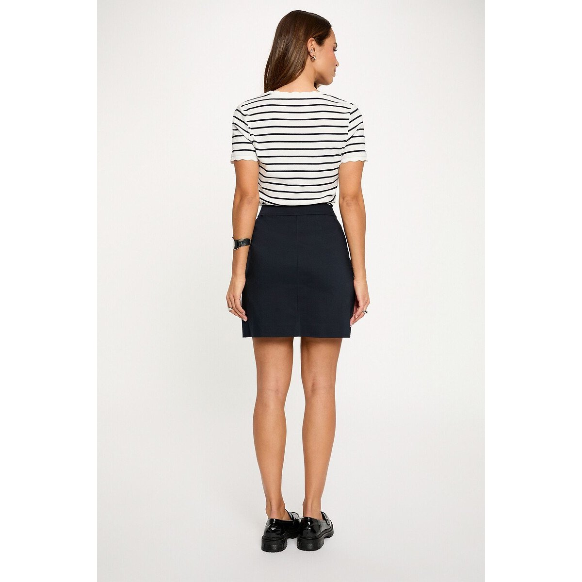 V-Neck T-Shirt with Short Sleeves navy striped/white, MORGAN