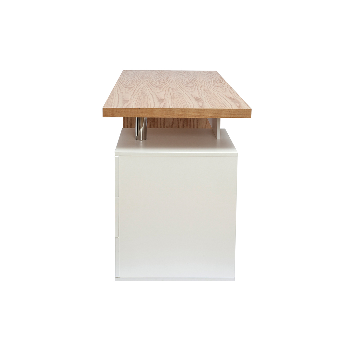 Bureau avec rangements 3 tiroirs design blanc laqué brillant L140 cm CALIX chêne clair, MILIBOO