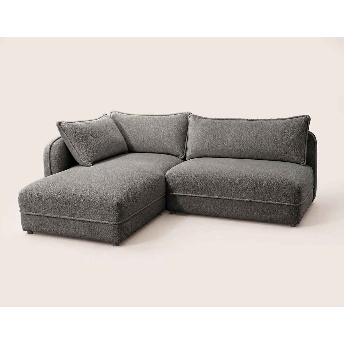 Canapé d'angle gauche 5 places en tissu bouclette, LUCIEN gris, BEST MOBILIER