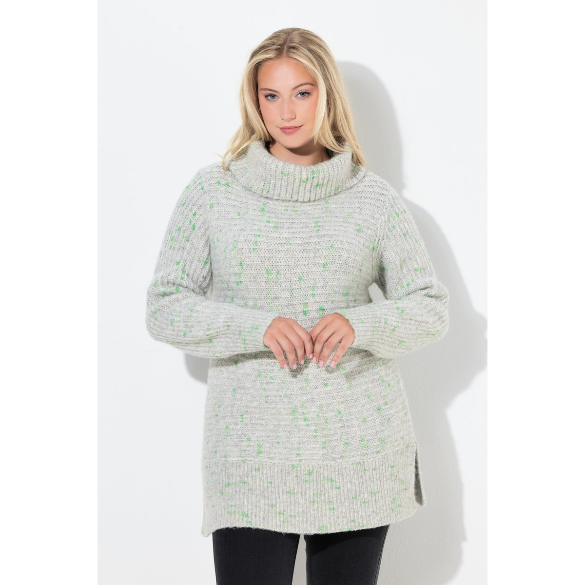 Pull à col roulé et manches longues gris clair chiné, ULLA POPKEN