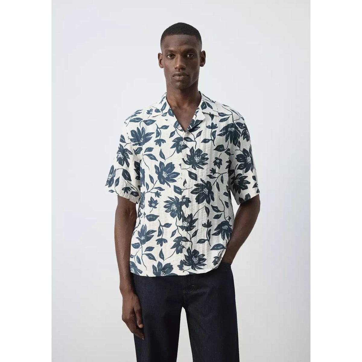 Chemise fluide imprimé fleuri beige, MANGO MAN