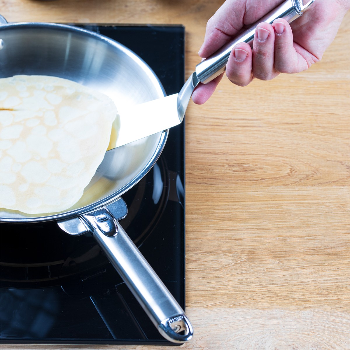 Spatule coudée large 27.5cm POC inox, CRISTEL