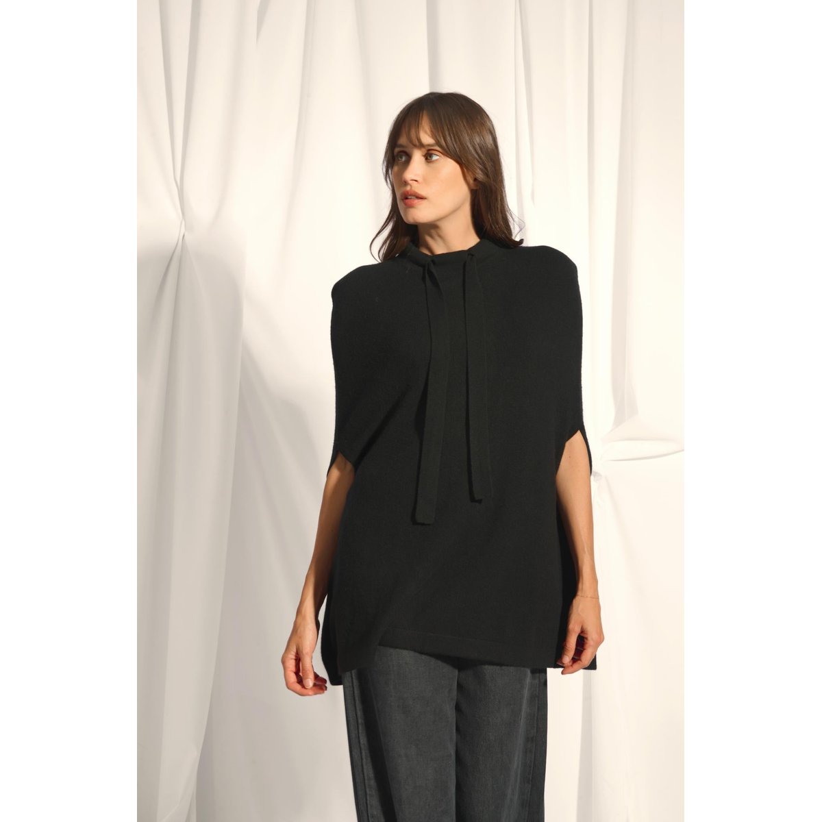 Cape Col Rond Cordon Coulissant Noir Miamar noir, JUST CASHMERE