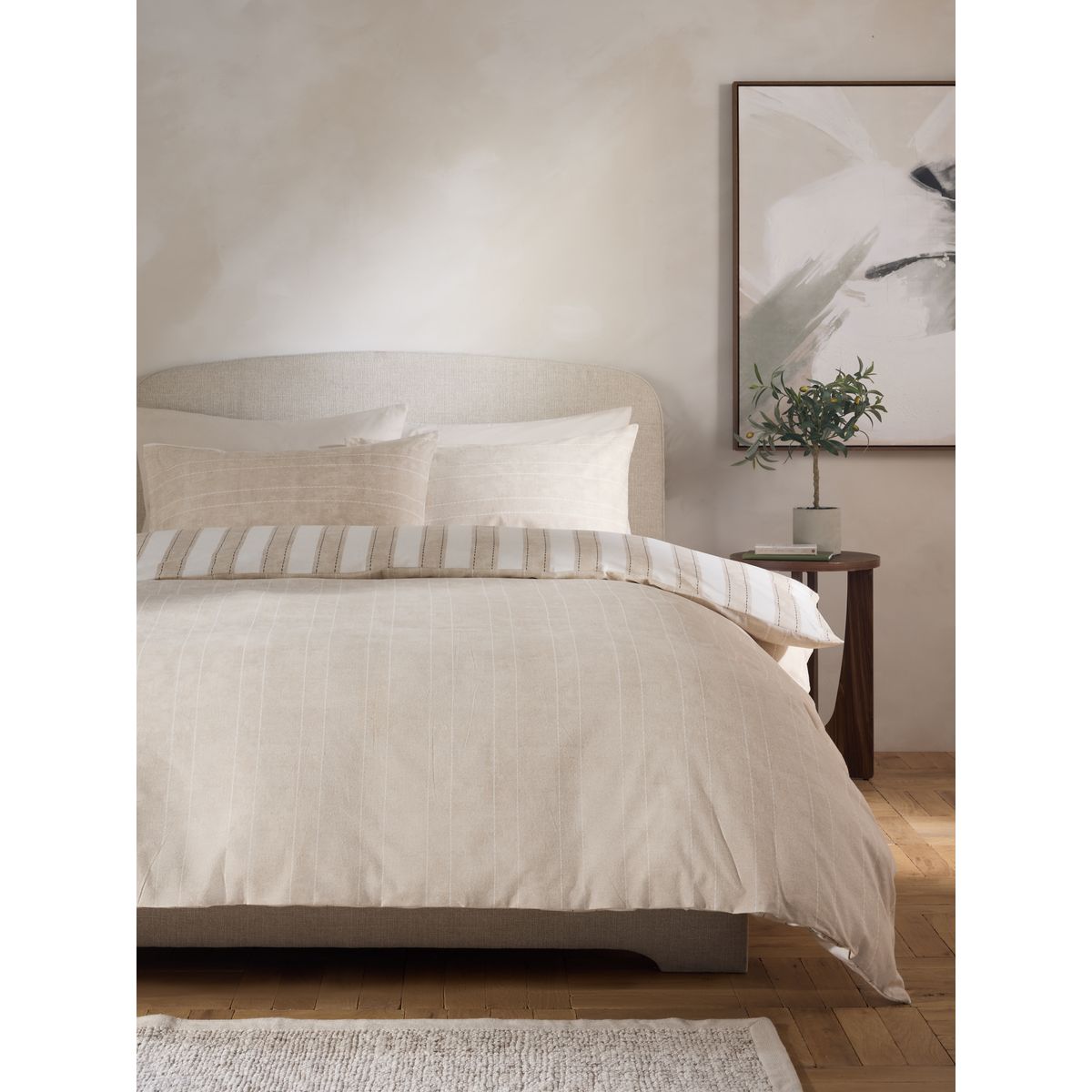 Housse de couette et taie d'oreiller brossées rayure naturelle, NEXT