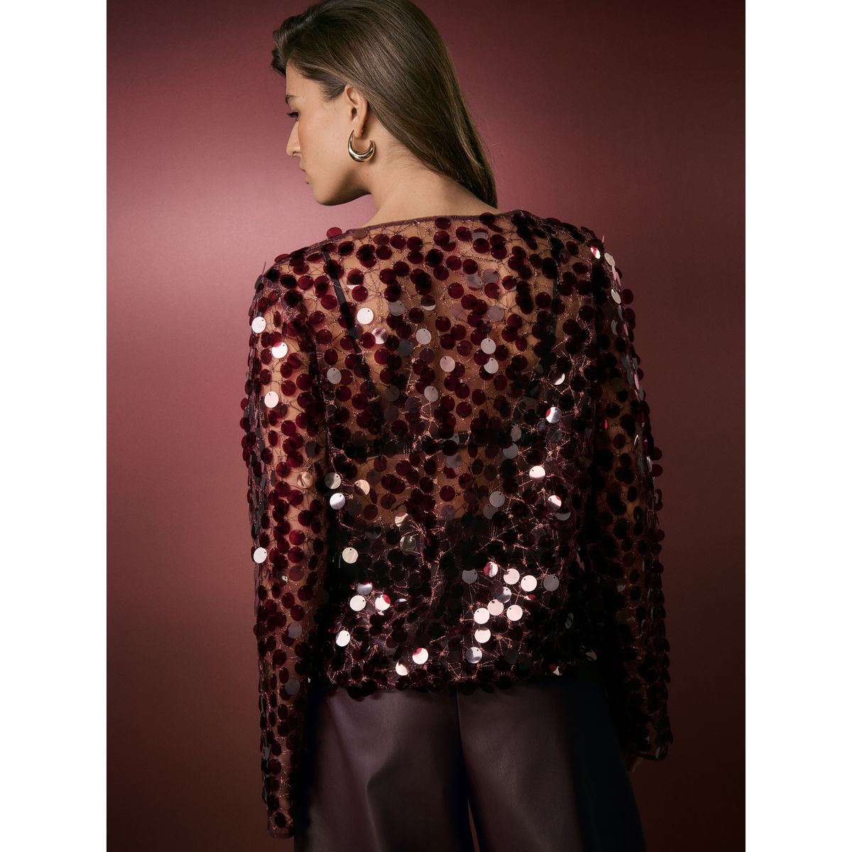 Haut à manches longues, col v et sequins rouge, NEXT