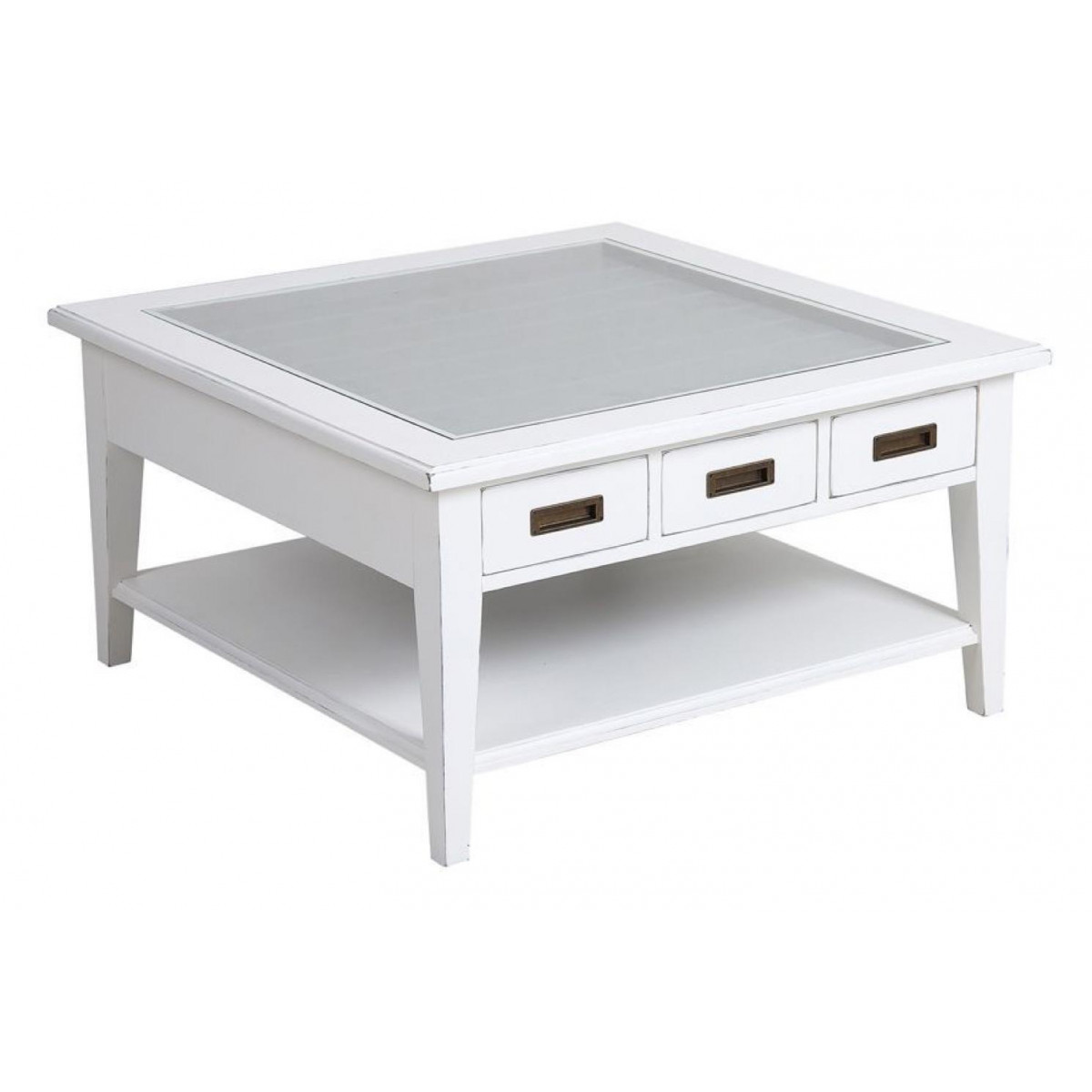 Table basse carrée plateau vitré - RHODE blanc, INTERIOR'S