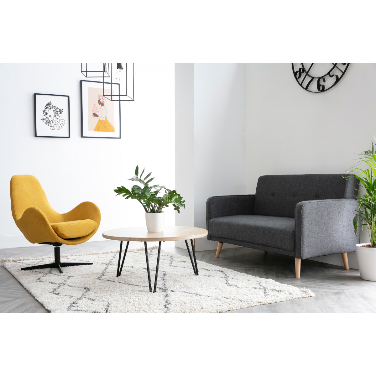 Table basse ronde bois manguier massif et métal noir D80 cm VIBES naturel, MILIBOO