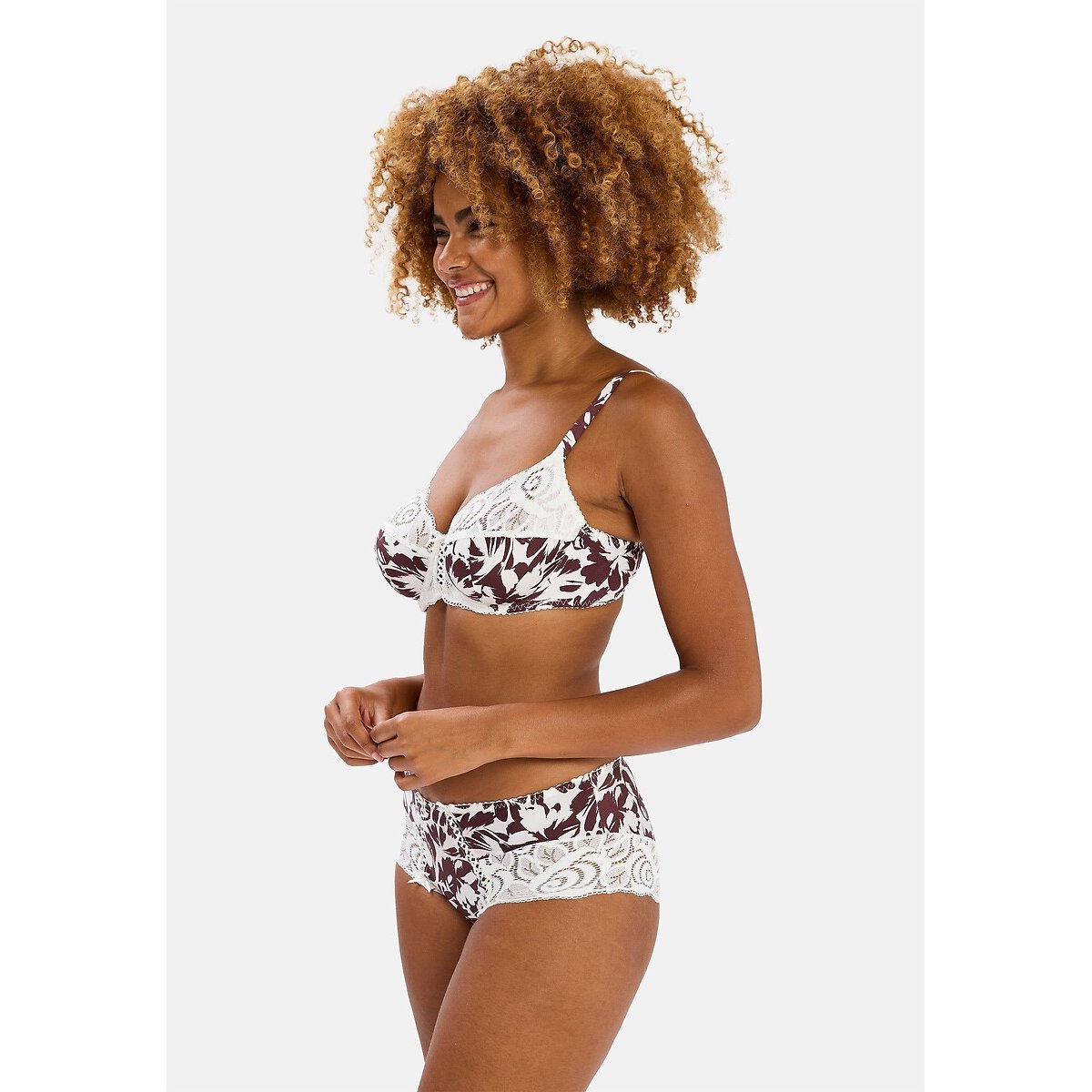 Shorty microfibre imprimée AMELIE PRINT marron imprimé floral, SANS COMPLEXE