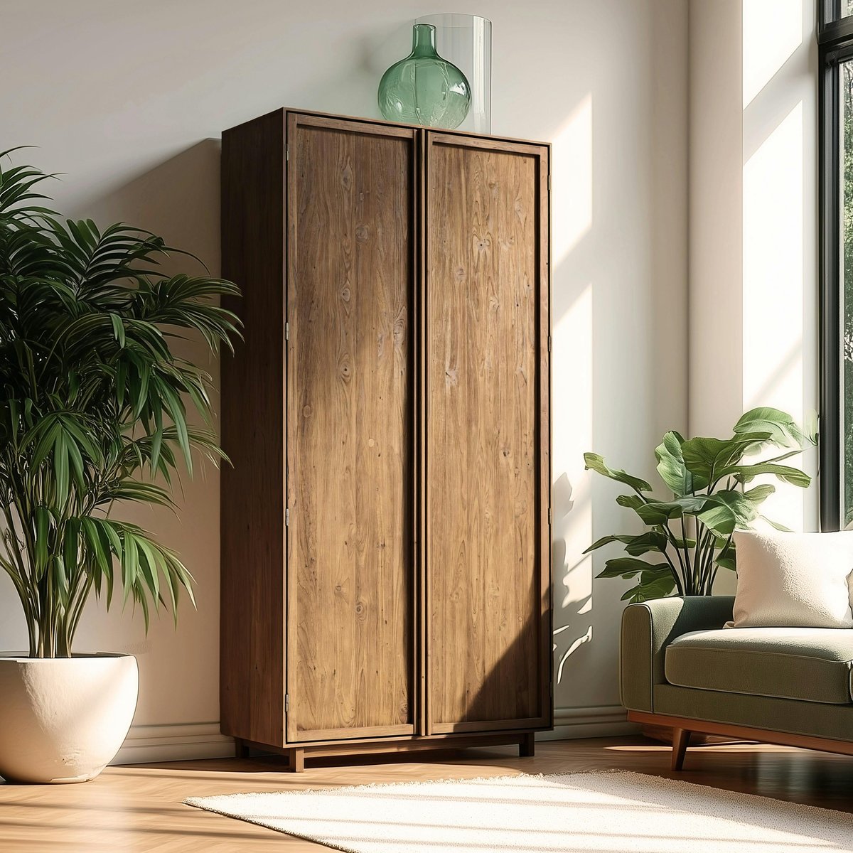 Armoire 2 portes 90x200cm en bois de teck recyclé SWING bois naturel, PIER IMPORT