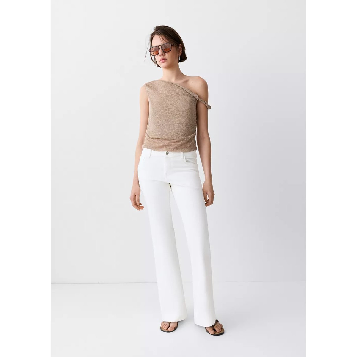 Jean flare regular waist blanc, MANGO TEEN