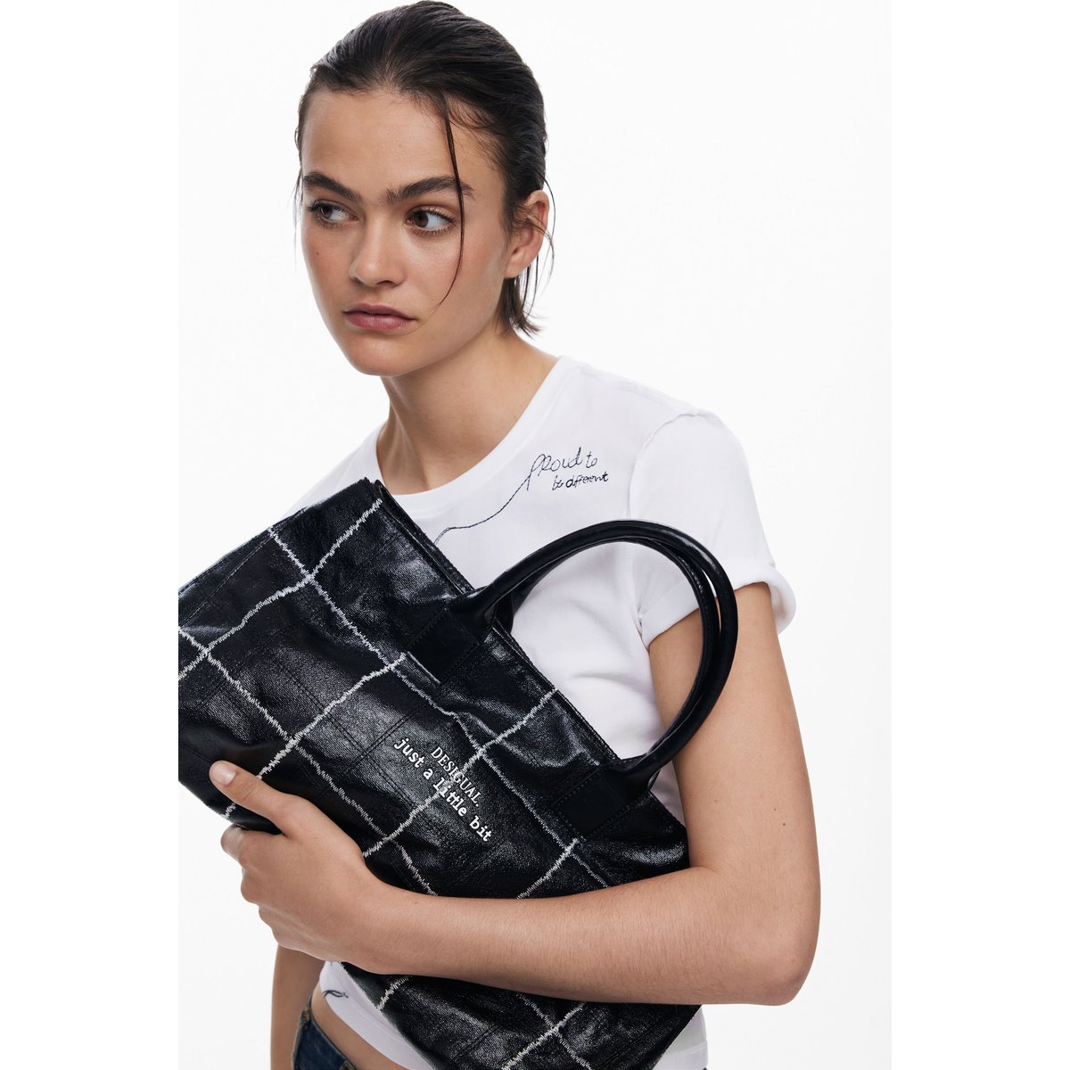 Sac cabas brillant moyen noir, DESIGUAL