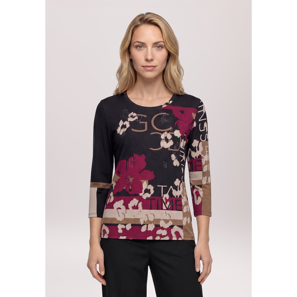 T-shirt basique à encolure ronde black/dark red, BETTY BARCLAY