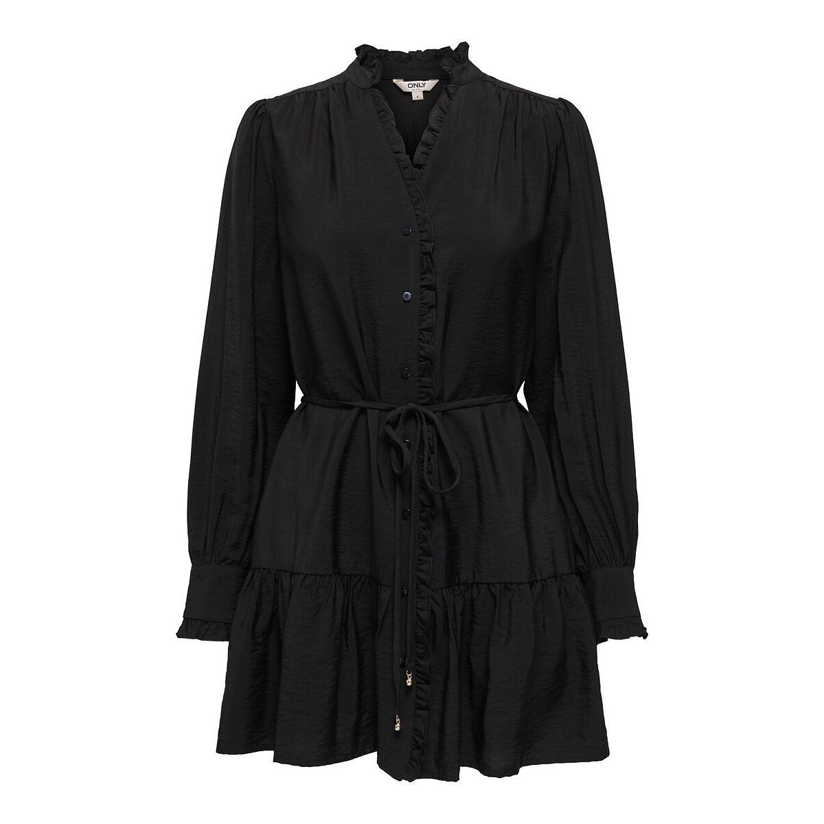 Robe courte ceinturée, col mao noir, ONLY