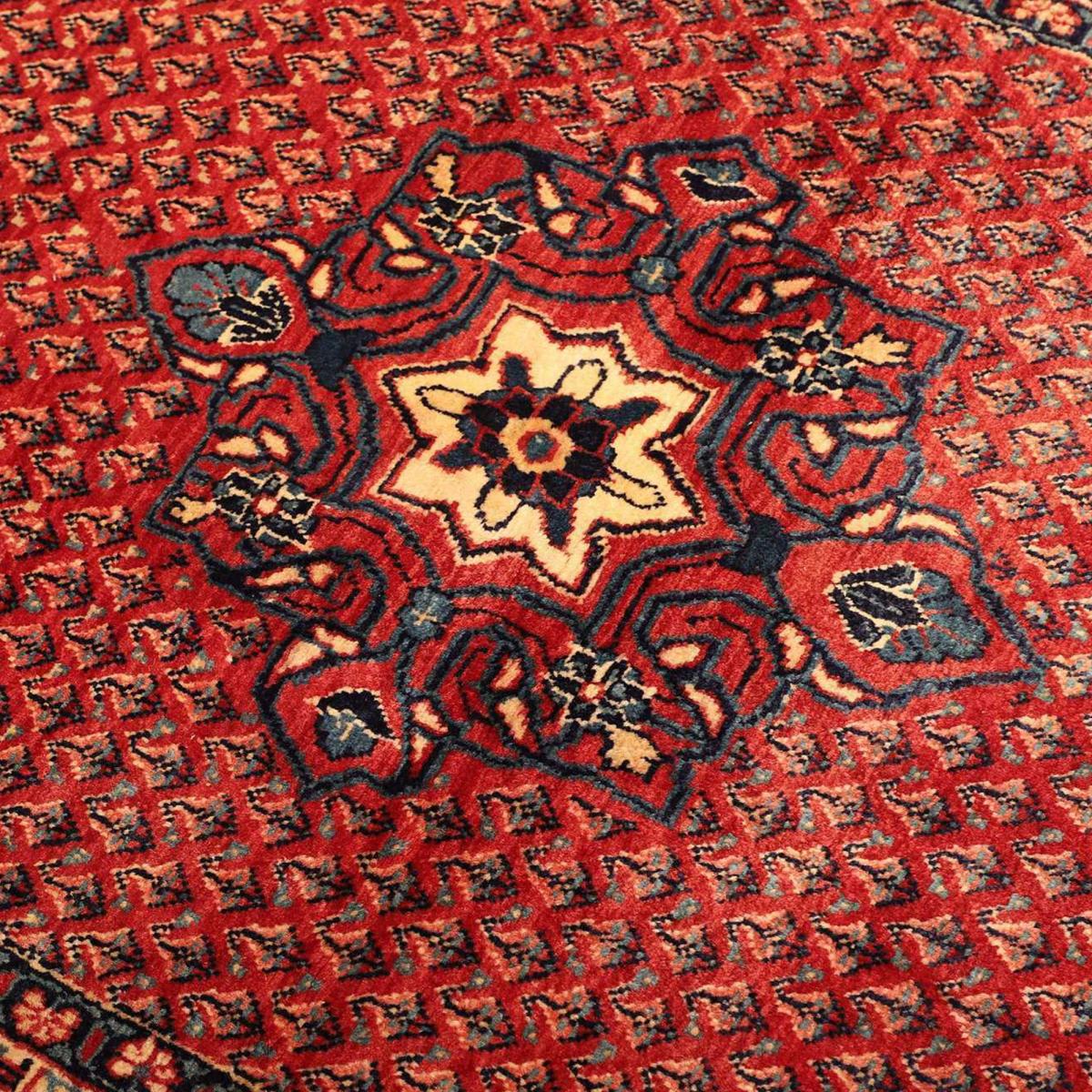 Tapis d'orient au motif oriental, noué main en laine, HAMADAN 6 rouge, bleu, crème, UN AMOUR DE TAPIS