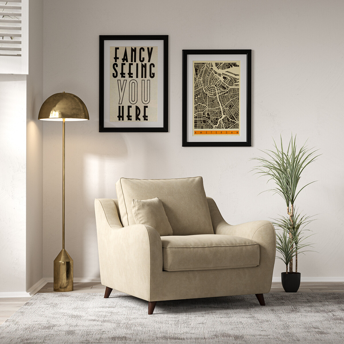 Amelia Soft Brushed Armchair with Dark Wood Legs linen, ÉDITÉ
