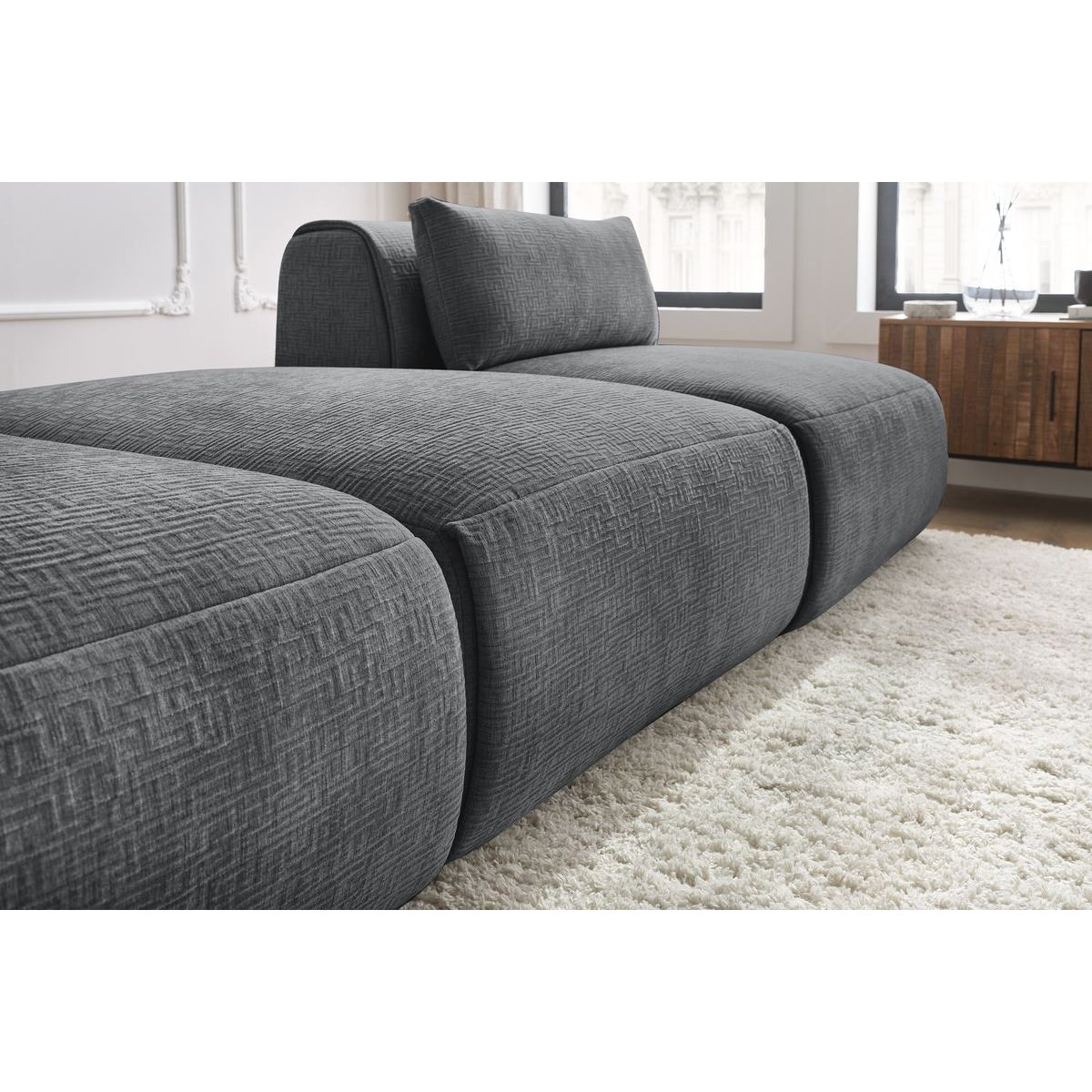 Canapé modulable 3 places en tissu texturé, JEANNE gris foncé, BOBOCHIC