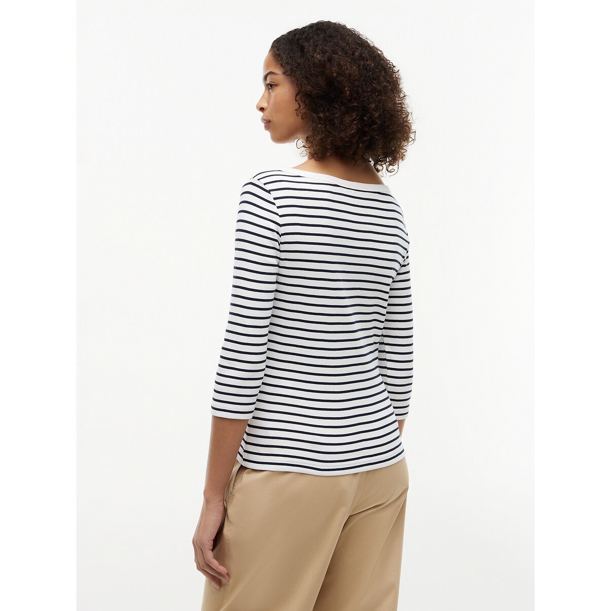 T-shirt com decote à barco, às riscas, mangas 3/4 branco/marinho, TOMMY HILFIGER