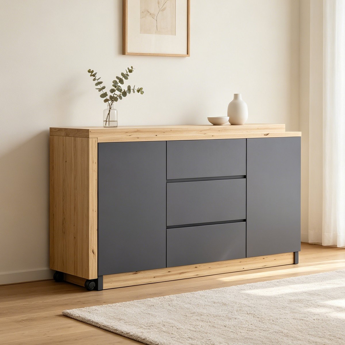 Bureau d’angle rotatif multifonction avec rangement intégré, DICCPERA gris, MEUBLES COSY