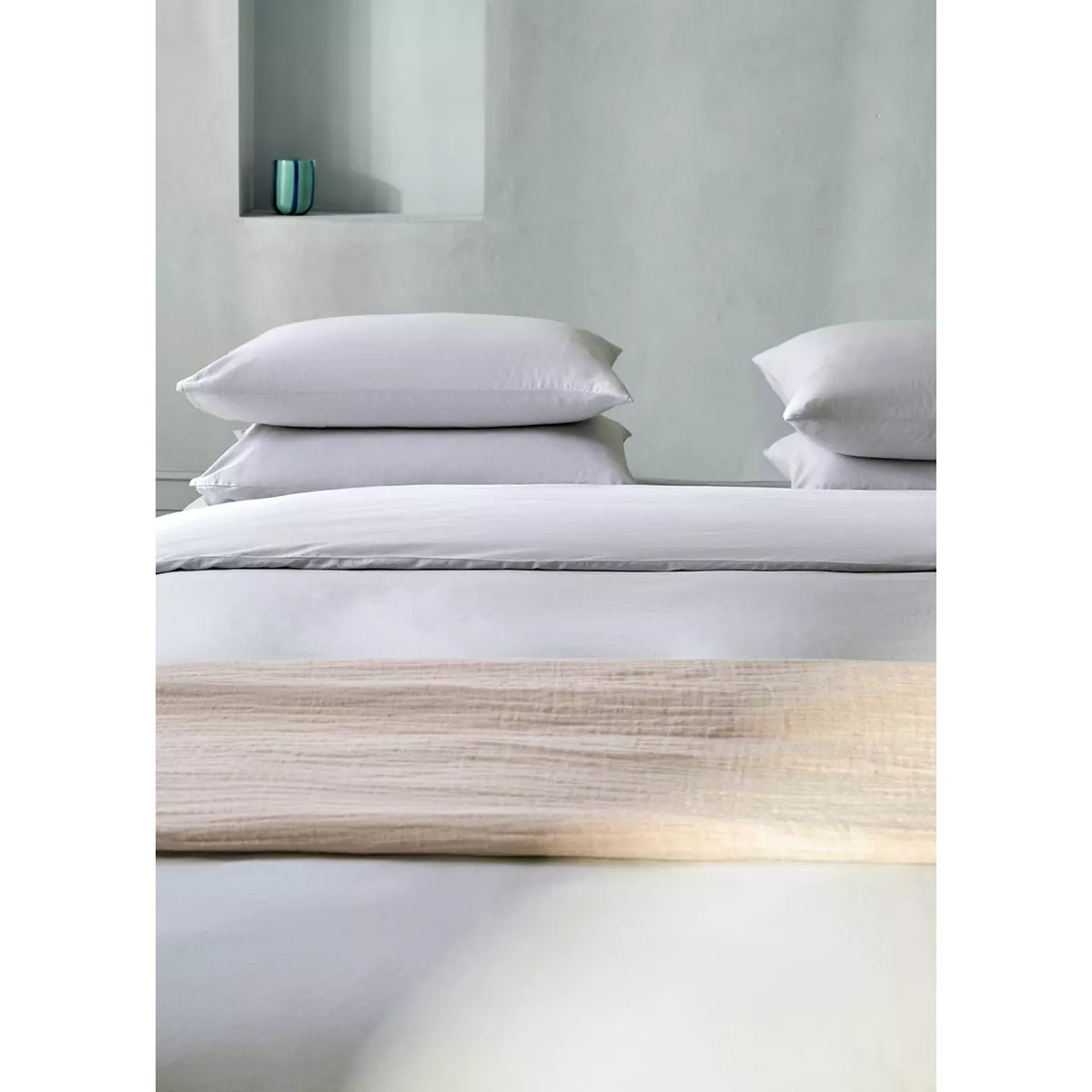 Housse de couette en satin double surpiqûre Lit 180/200 cm violet clair/pastel, MANGO HOME