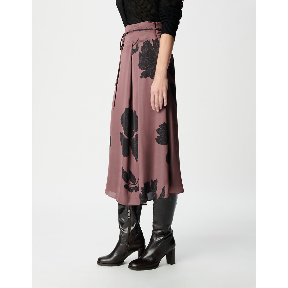 Jupe midi imprimé floral caramel, IKKS