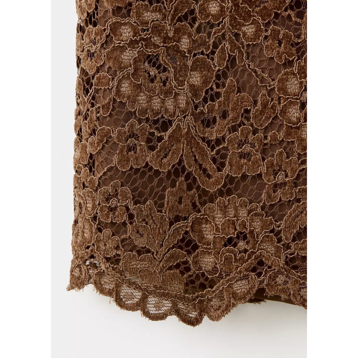 Jupe midi dentelle moutarde, MANGO