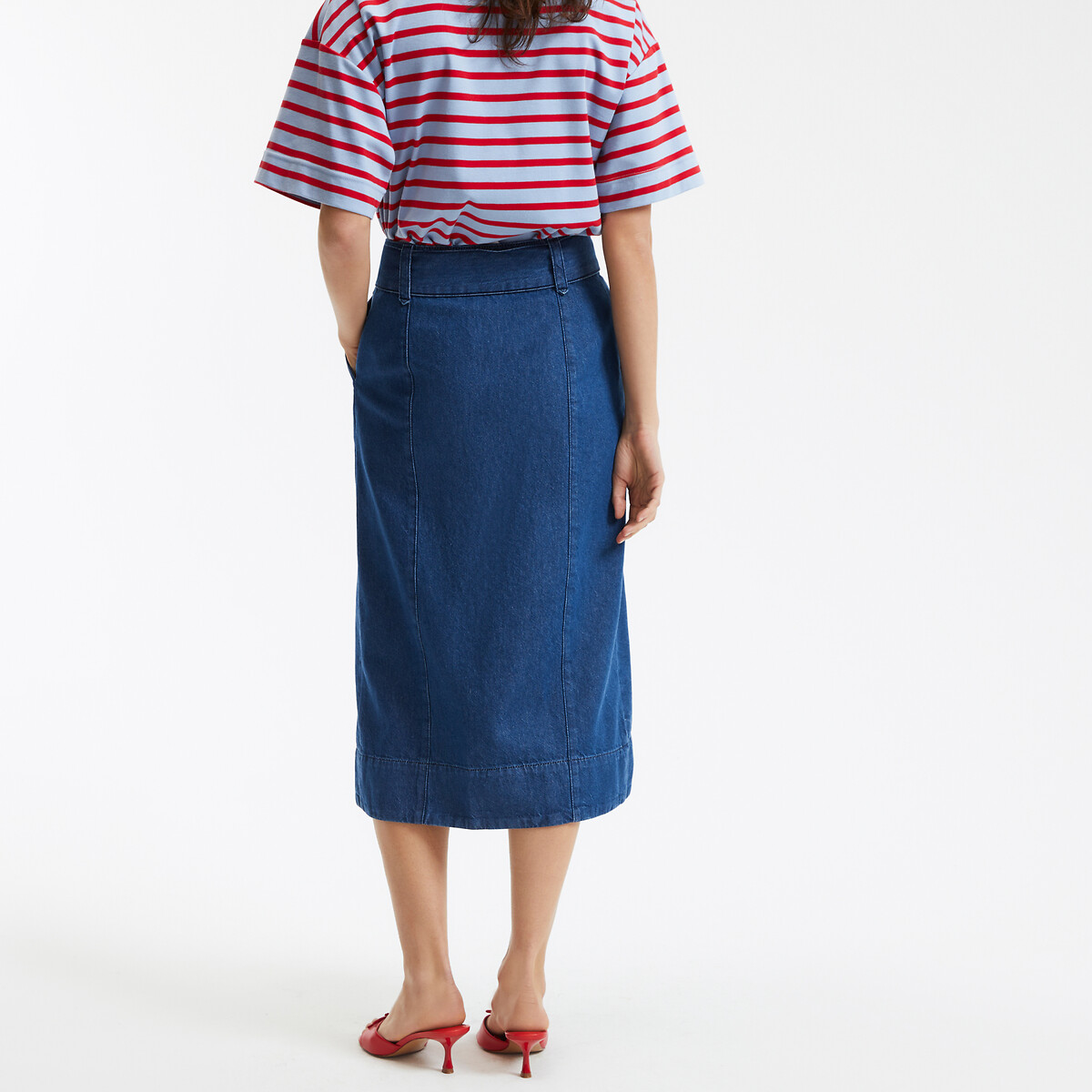 Denim Wrapover Midi Skirt untreated blue, LA REDOUTE COLLECTIONS
