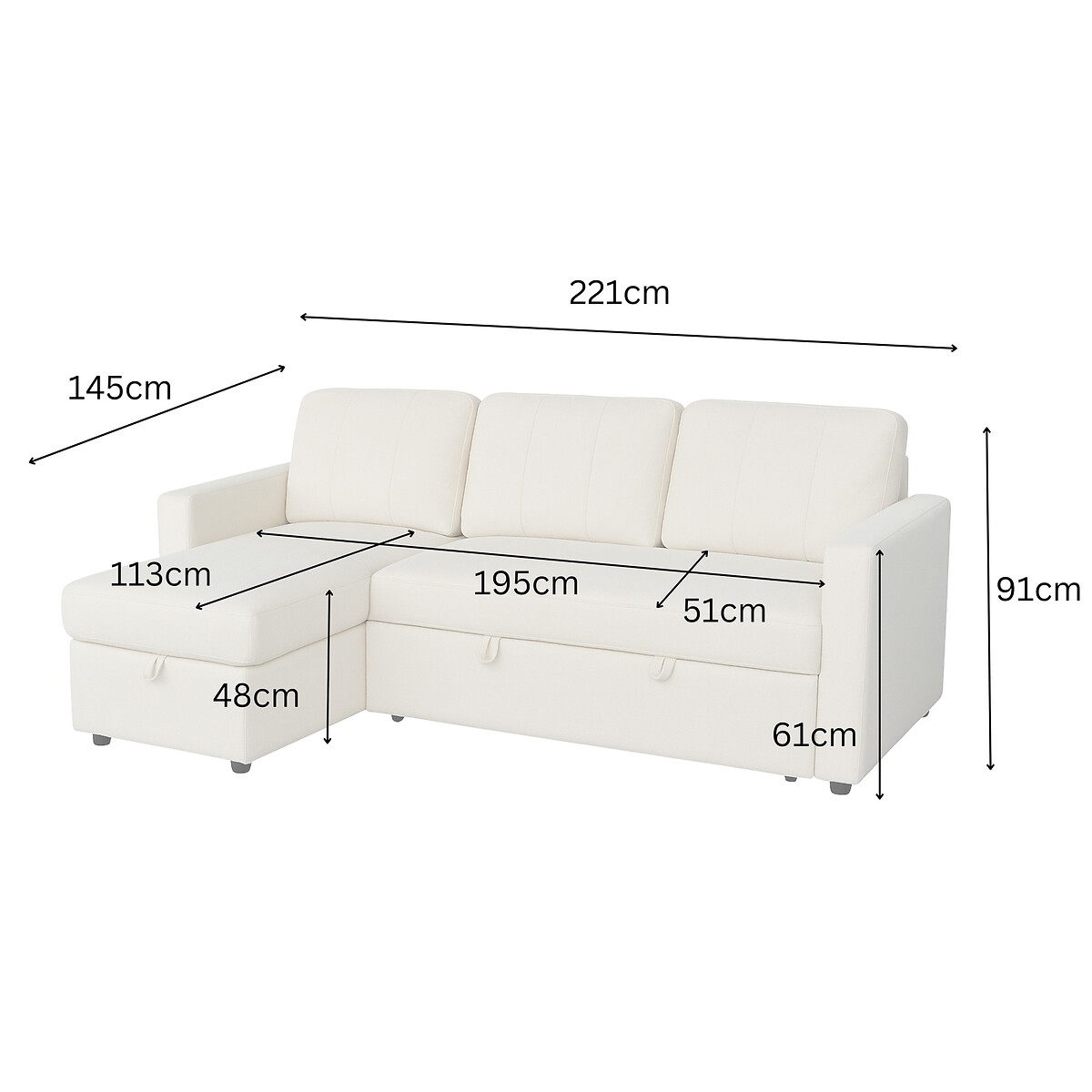 Nexis Soft Wool 3 Seater Corner Sofa Bed with Storage Chaise (Left Facing) charcoal, ASPIRE