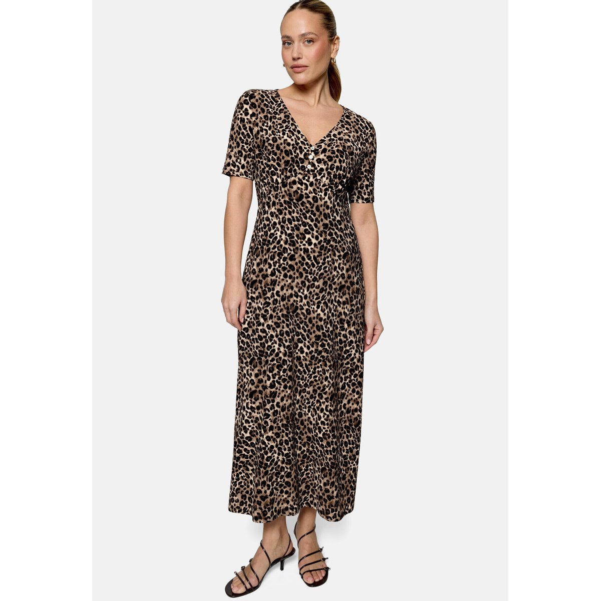 Robe longueur midi à imprimé animalier beige/black, ZERO