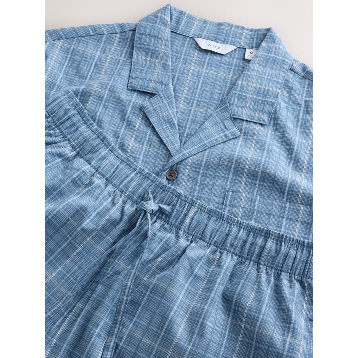 Pyjama boutonné à carreaux et manches courtes bleu, NEXT