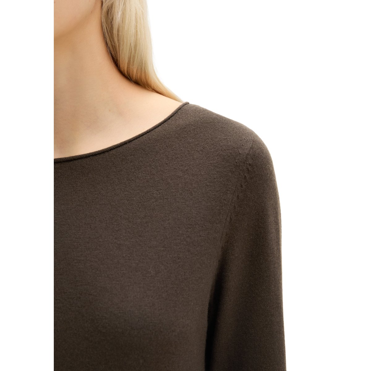Pull-over en maille fine regular en doux mélange de laine vierge brun foncé, MARC O'POLO