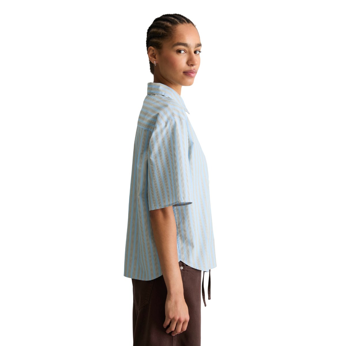 Blouse à rayures regular en popeline papertouch rayée bleu clair, MARC O’POLO DENIM
