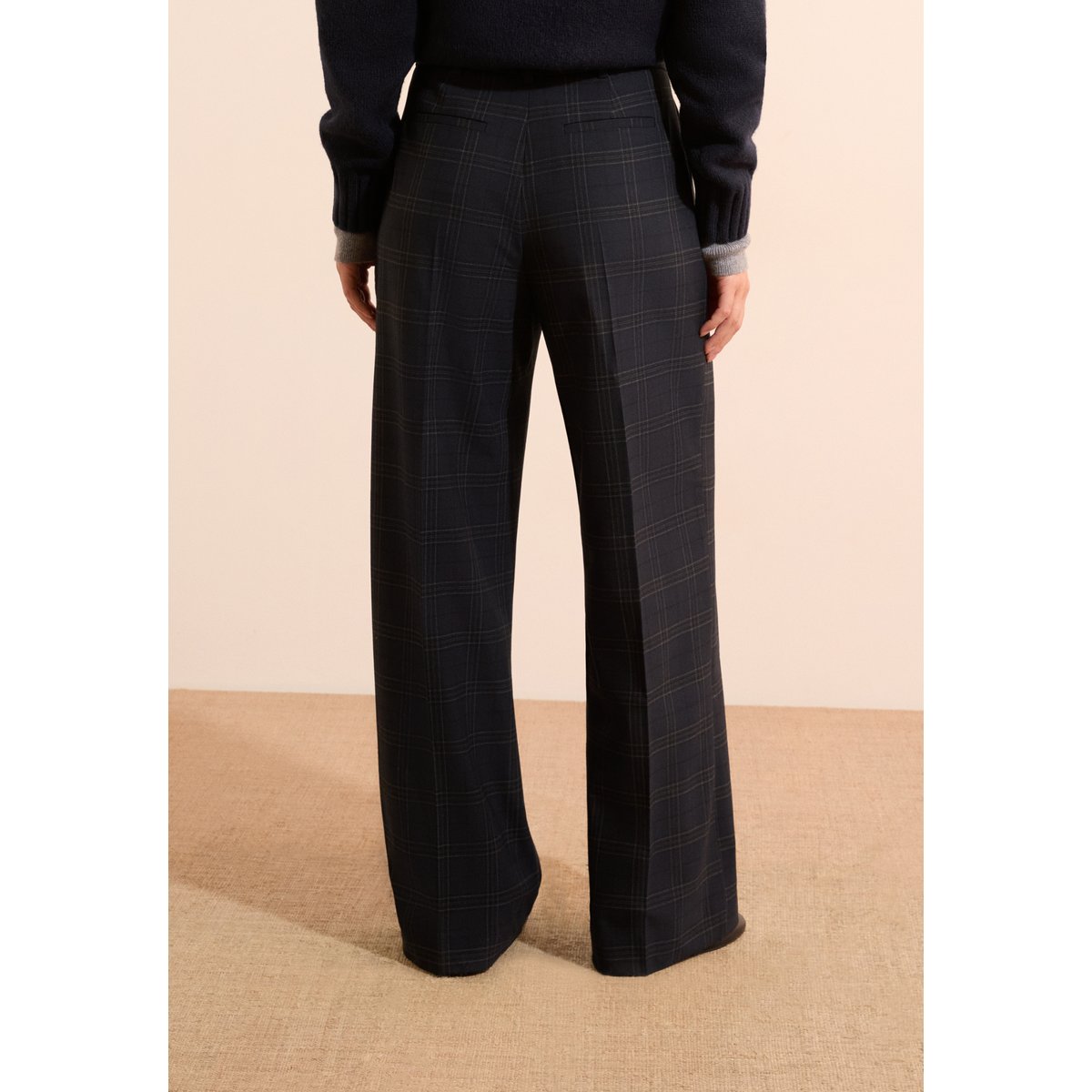 Pantalon coupe droite à carreaux HENRIETTE CRX bleu nuit, ETAM