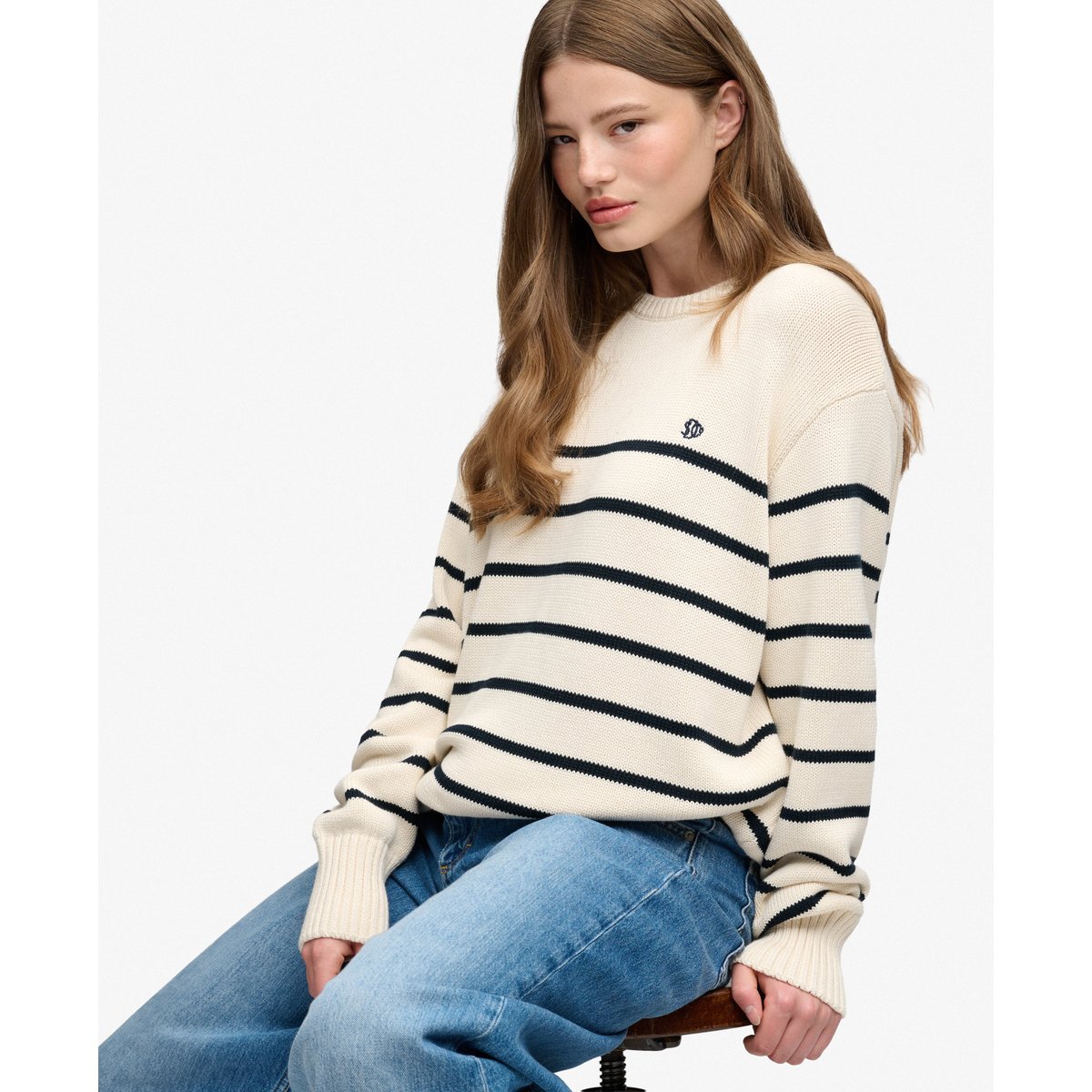 Pull à rayures oversize rayure blanc cassé/marine, SUPERDRY