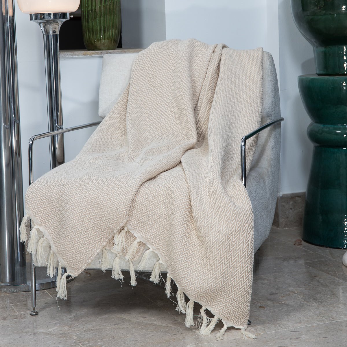Plaid laine ASPEN taupe clair, FEBRONIE
