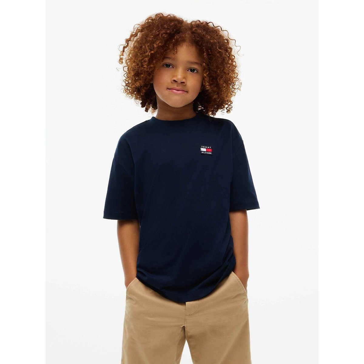 T-shirt maniche corte, logo ricamato blu marino, TOMMY HILFIGER