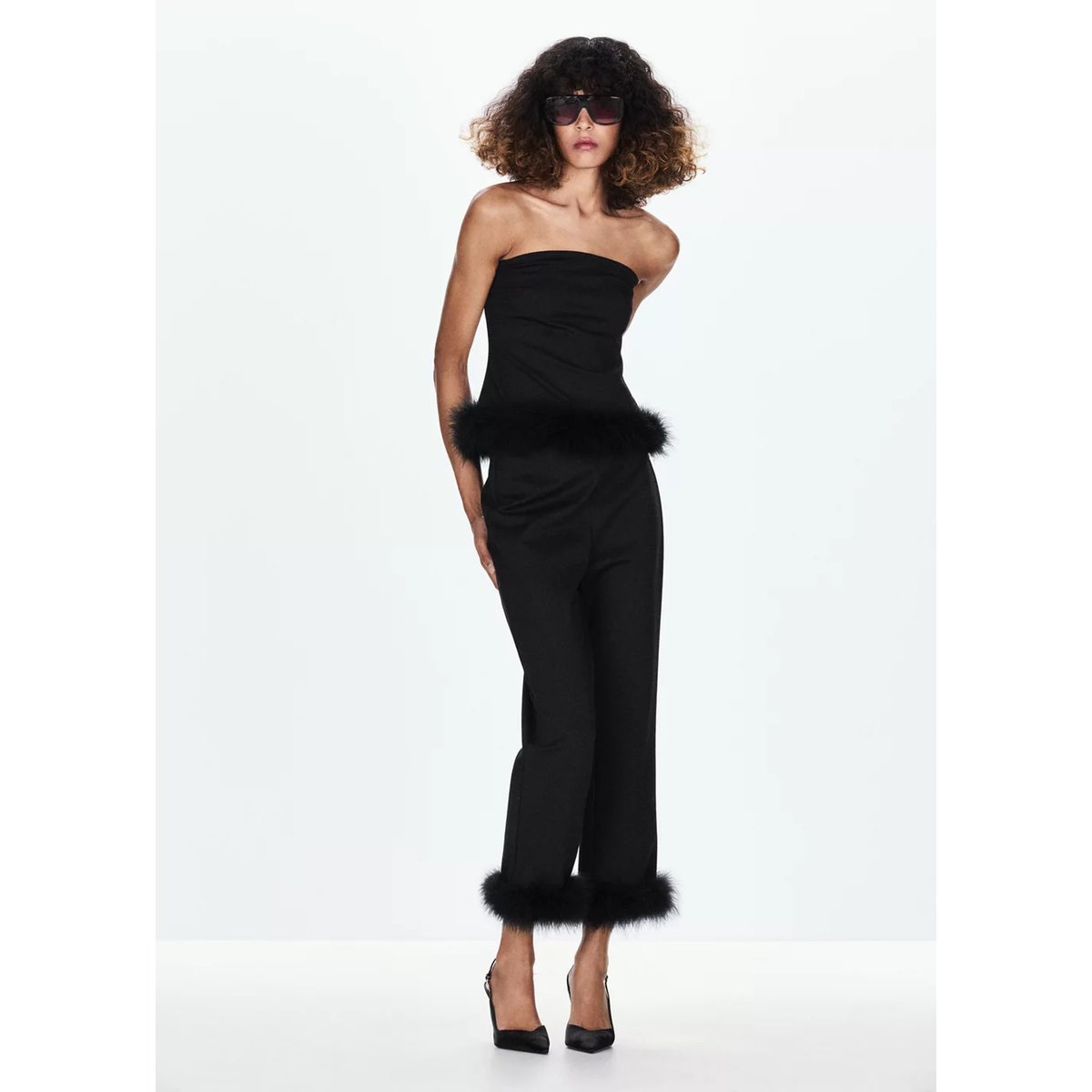 Top détail plume noir, MANGO