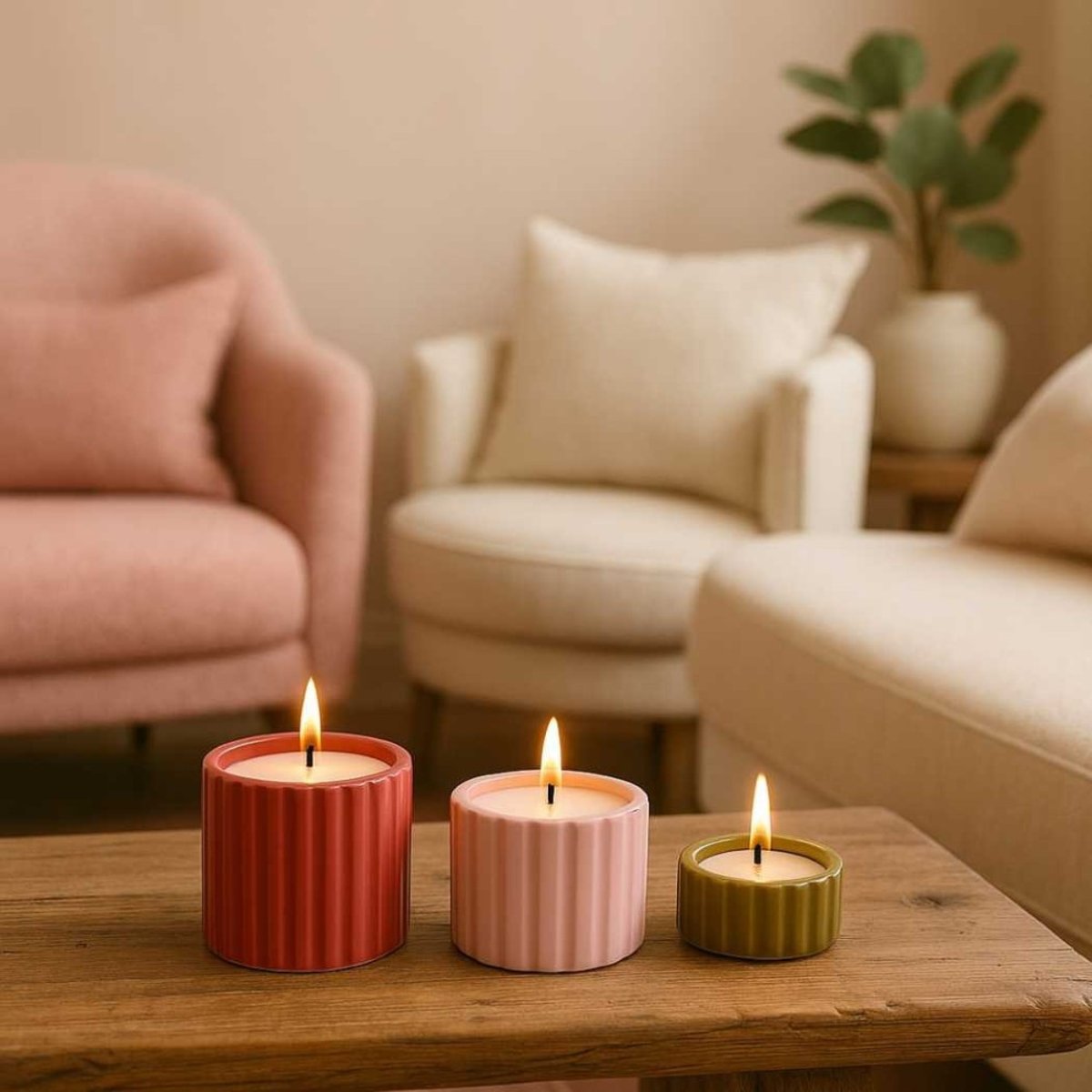 Set de 3 photophores en céramique rose, ORNAMI