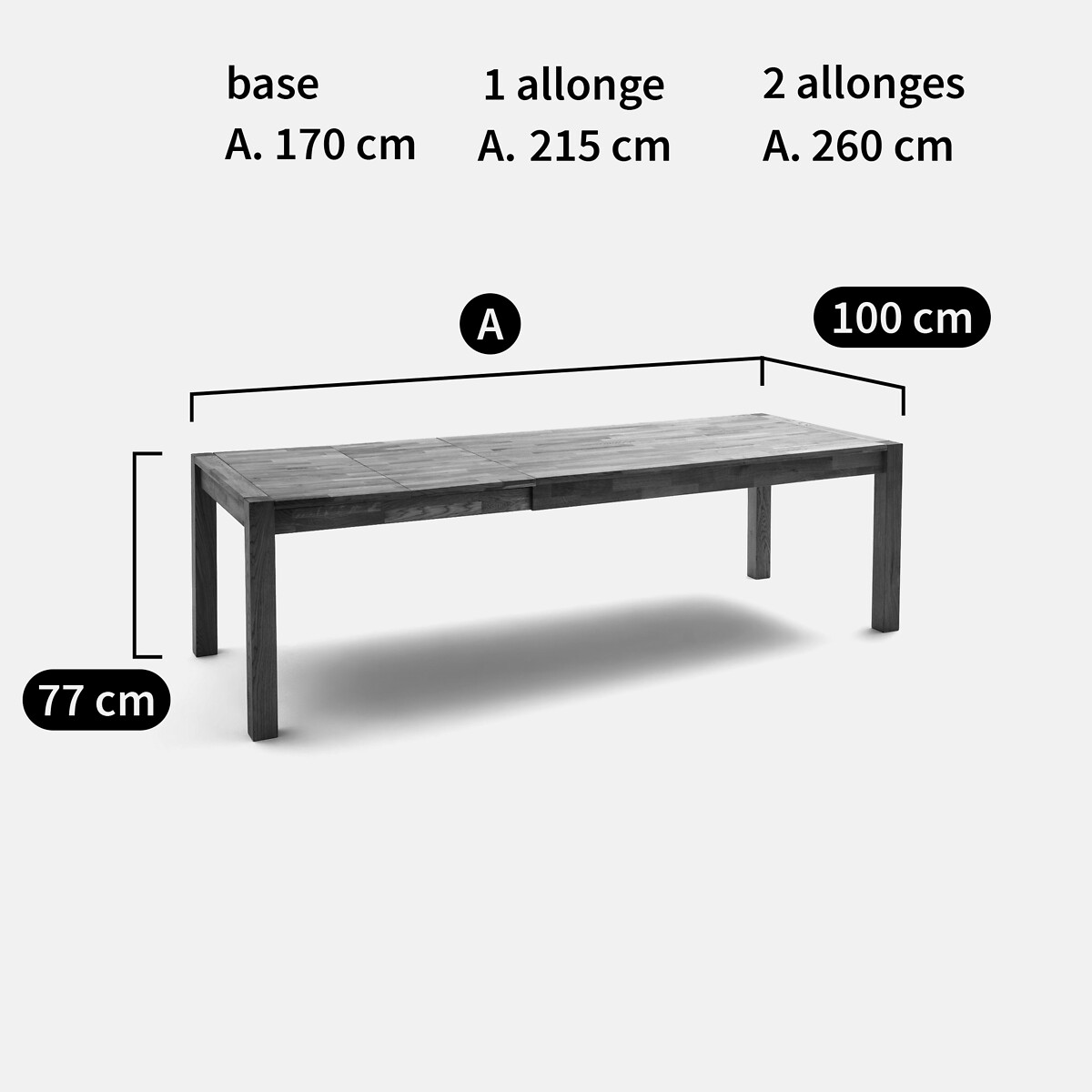 Table à manger, extensible, en chêne, pour 6 à 12 couverts, ADELITA chêne, LA REDOUTE INTERIEURS